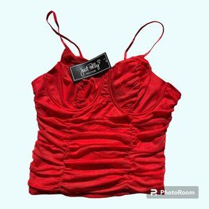 Just Polly Red Ruffle Corset Top NWT